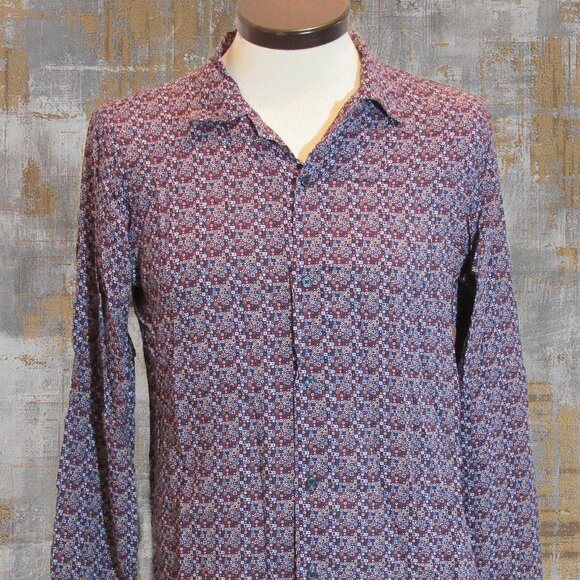 John Lennon Purple Geometric Print Camp Collar 100% Viscose Lightweight Shirt M - Picture 4 of 11